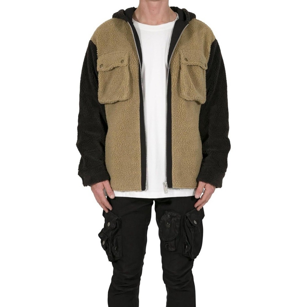 NWT mnml Two Tone Sherpa Full Zip Up Hooded Jacket Sweatshirt - Brown -‎ Size S